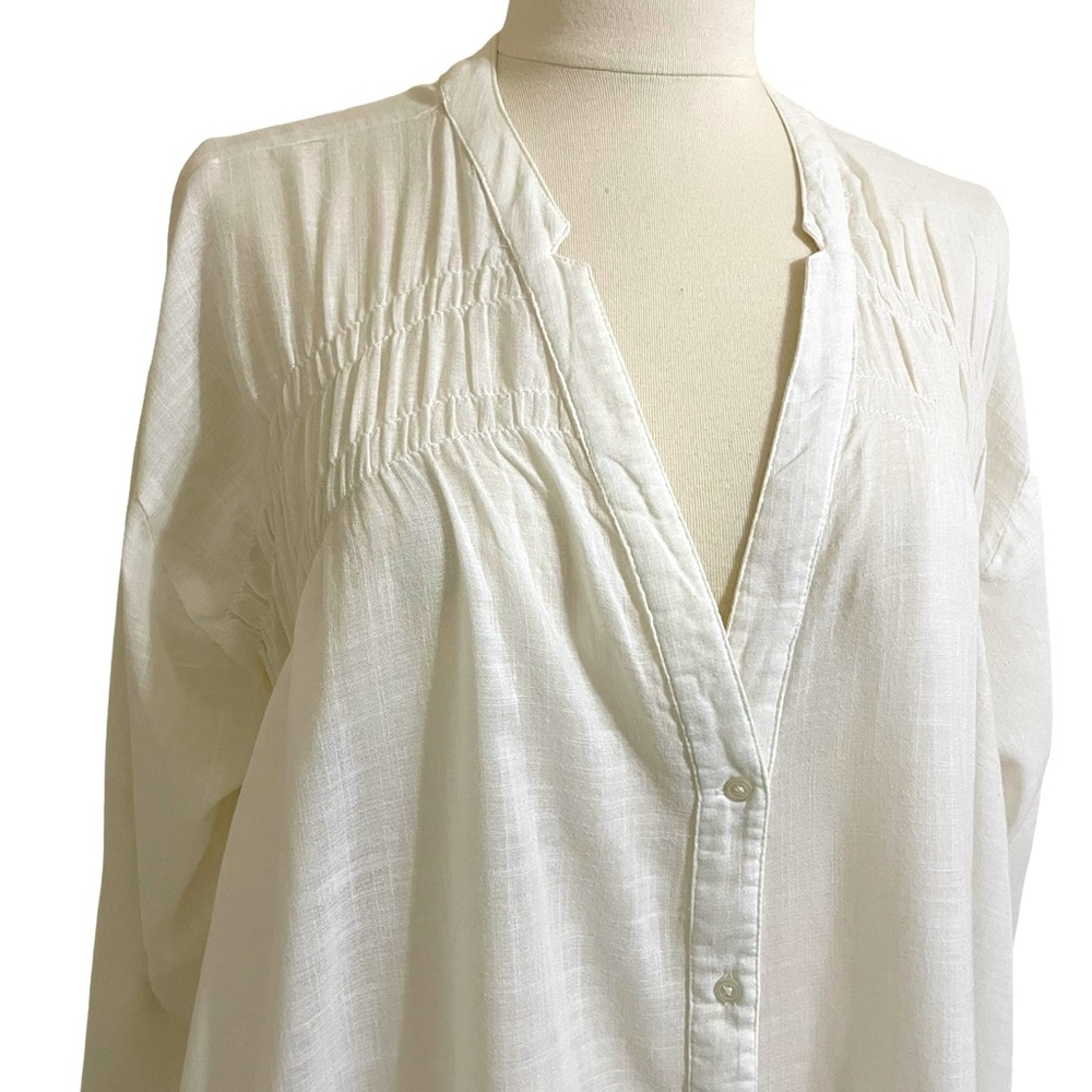 FREE PEOPLE Green Garden White Oversized Tunic Lace Edge Hem Lightly Sheer Top - Picture 5 of 16